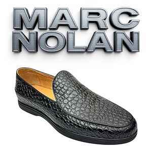Marc Nolan Men's Alessandro Black Croc Leather Venetian Loafers Size 8 Medium